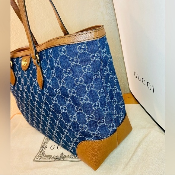 GUCCI Ophidia Medium Jacquard Denim GG Tote Bag NWT  with Original Dustbag - Picture 8 of 14